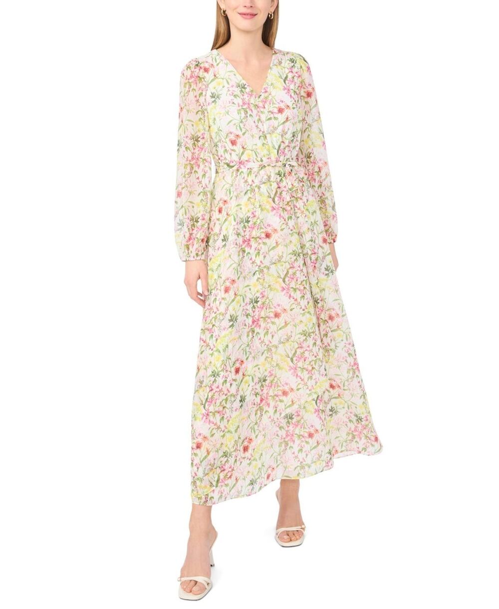 Vince Camuto Women's Floral V-Neck Wrap Front Maxi Dress Multi Size Xs 3701